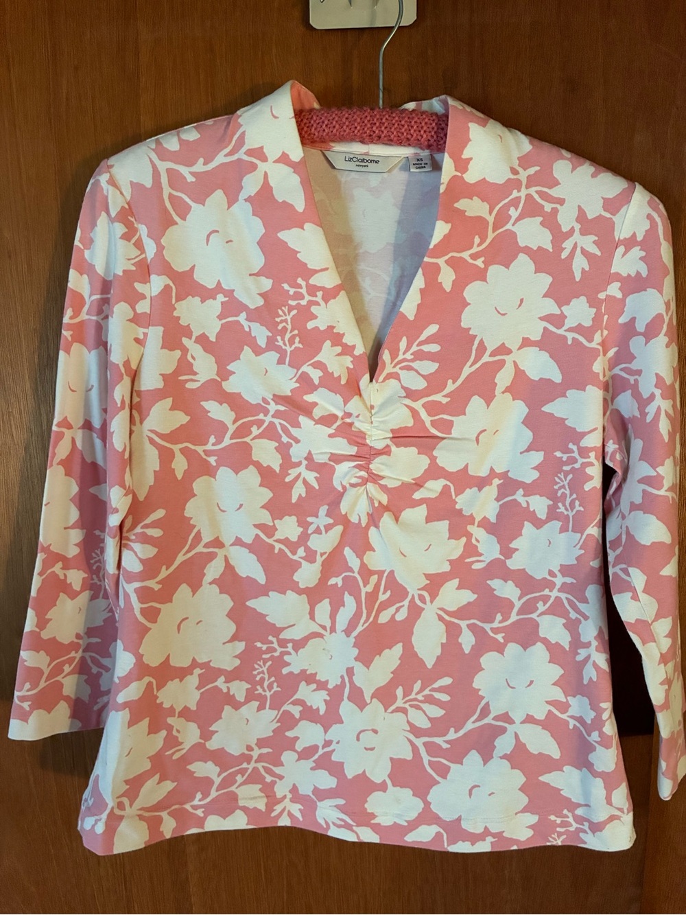 Liz Claiborne Pink and White Floral Cotton Top